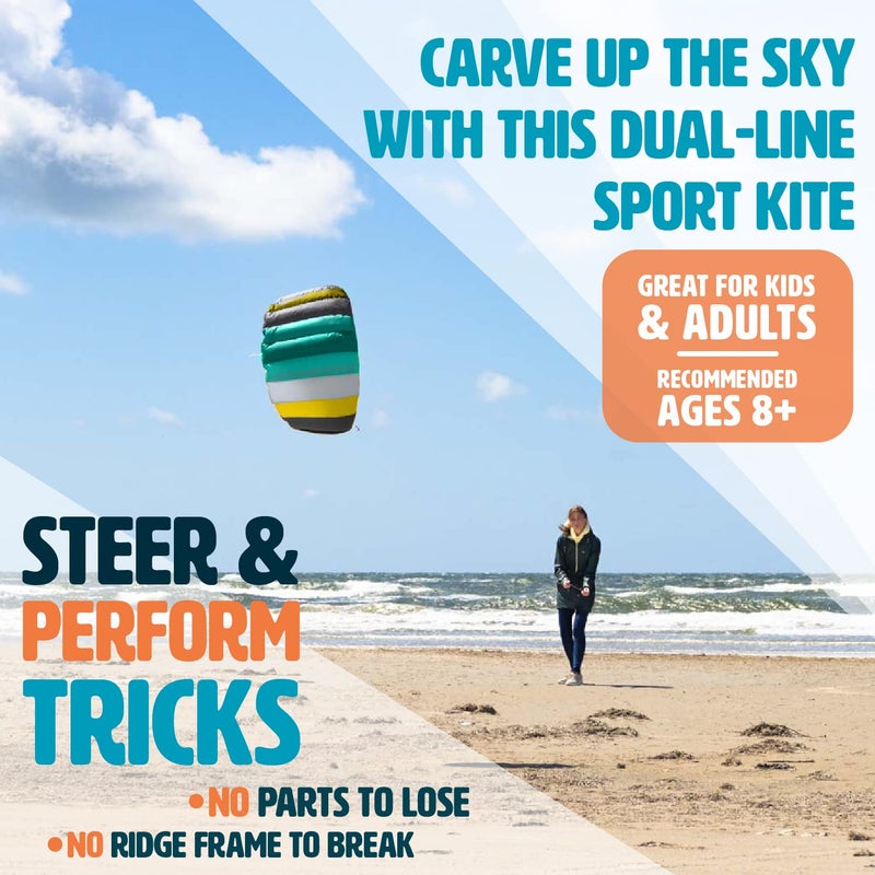 HQ Symphony Beach III 1.3 Stunt Kite, Aqua, Dual Line Foil Sport Kite - Image 2